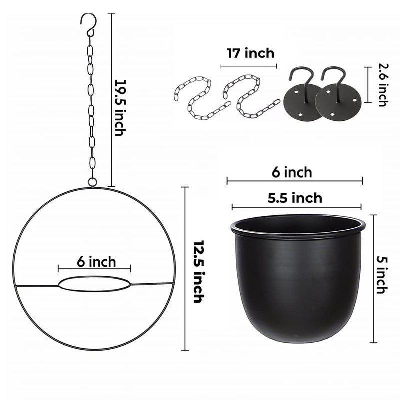 Shineloha 2 Pack Hanging Planters for Indoor Plants with 5.5" Pot + Ceiling Hook + Extender Chain | Hanging Plant Holder, Metal Minimalist Planter, NO Plant incld - Image 5